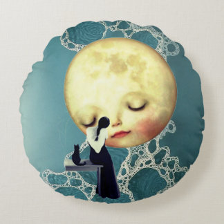 Liquid Blue Reverie — Contemporary Art Collection Round Pillow