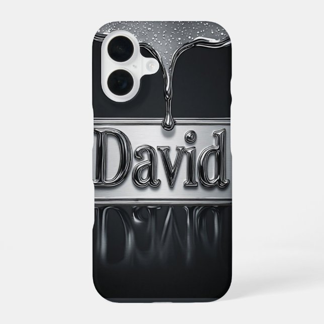 💧 Liquid Chrome “David” Flow Metallic Name Luxe iPhone Case (Back)