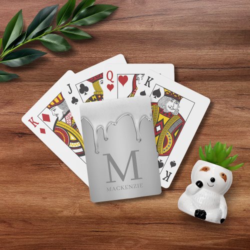 Liquid Chrome Drips Metal Monogram Poker Cards