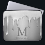 Liquid Chrome Drips Silver Metal Monogram Laptop Sleeve<br><div class="desc">Liquid Chrome Drips Silver Metal Monogram laptop sleeve with our trendy faux liquid chrome dripping on a silver metallic background with your custom monogram and name. Please contact us at cedarandstring@gmail.com if you need assistance with the design or matching products.</div>