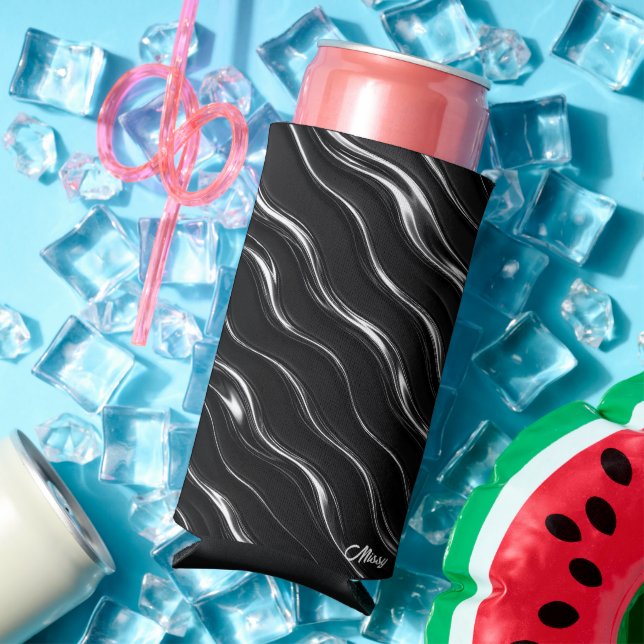Liquid Chrome Motion Pattern | Futuristic Women’s  Seltzer Can Cooler (In Situ Summer)