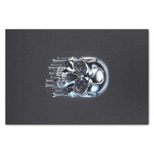 Liquid Chrome Silver Drip Skull Halloween Party Tissue Paper