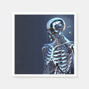 Liquid Chrome Silver Skeleton Robot Birthday Party Napkins