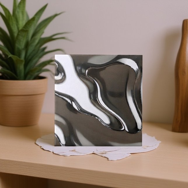 Liquid Chrome Waves  Abstract Metallic Ceramic Tile (Creator Uploaded)