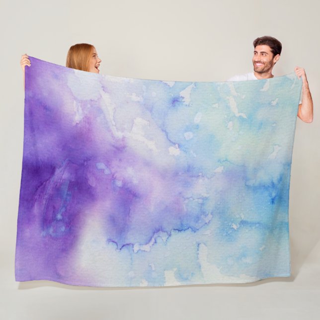 Liquid Color Watercolor Blue & Purple Splash Fleece Blanket (In Situ)