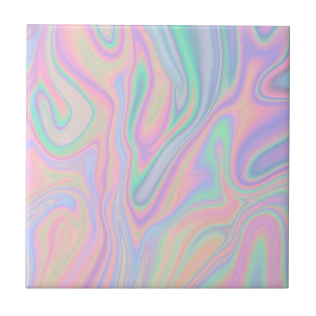 Liquid Colorful Abstract Rainbow Ceramic Tile (Front)