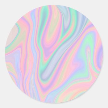 Liquid Colorful Abstract Rainbow Classic Round Sticker by DesignByLang at Zazzle