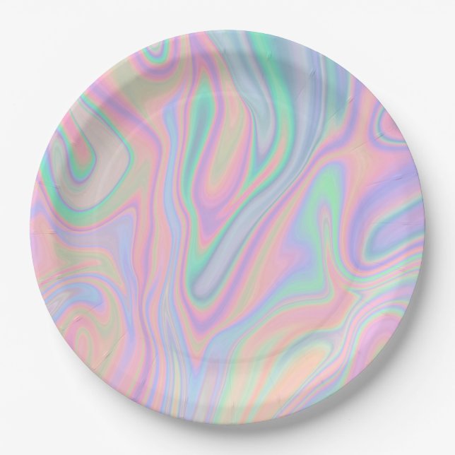 Liquid Colorful Abstract Rainbow Paper Plates (Front)