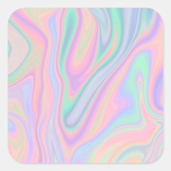 Liquid Colorful Abstract Rainbow Square Sticker by DesignByLang at Zazzle