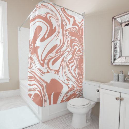 Liquid Contemporary Muted Clay Marble Swirls Shower Curtain