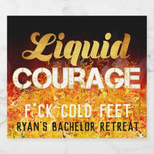 Liquid Courage Flaming Black & Gold Funny Beer Bottle Label