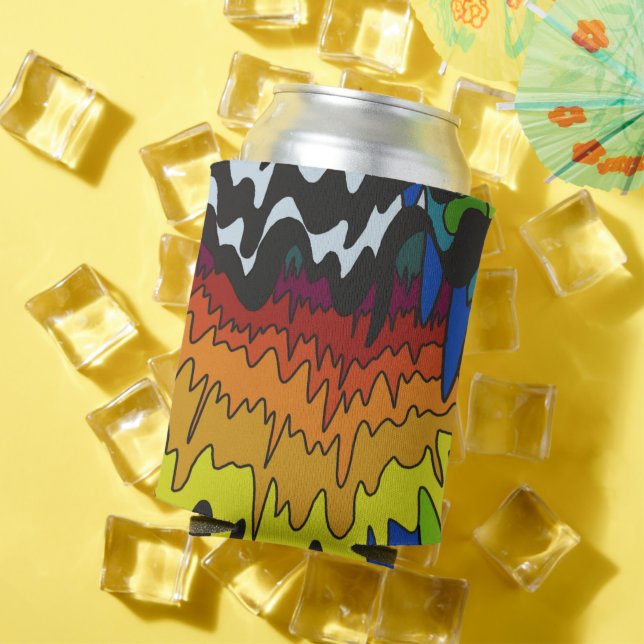 Liquid Drip Colorful Groovy Stripe Trippy Pattern Can Cooler (In Situ Summer)