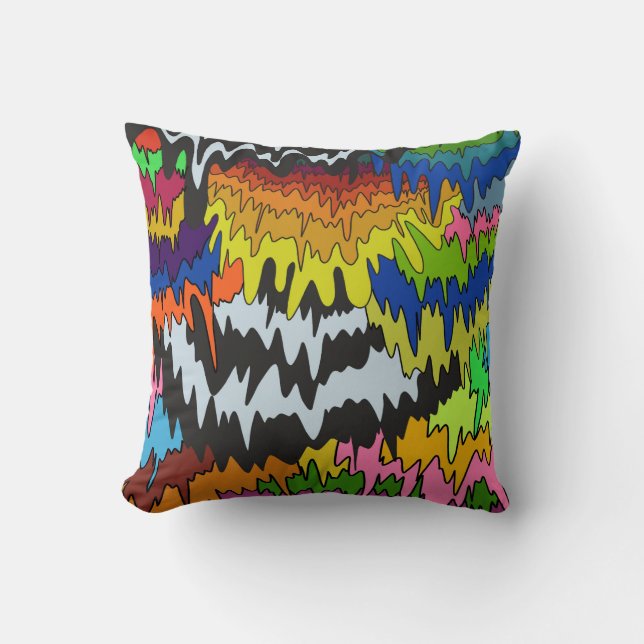 Liquid Drip Colorful Groovy Stripe Trippy Pattern Throw Pillow (Front)
