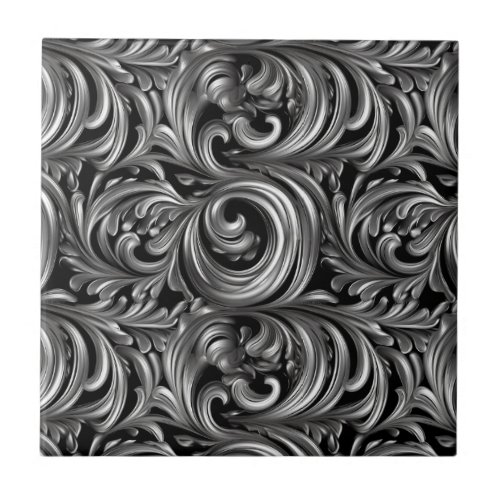 Liquid Elegance _ Metallic Black liquid pattern Ceramic Tile