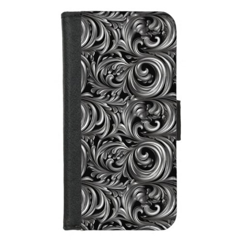 Liquid Elegance _ Metallic Black liquid pattern iPhone 87 Wallet Case