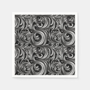 Liquid Elegance - Metallic Black liquid pattern Napkins