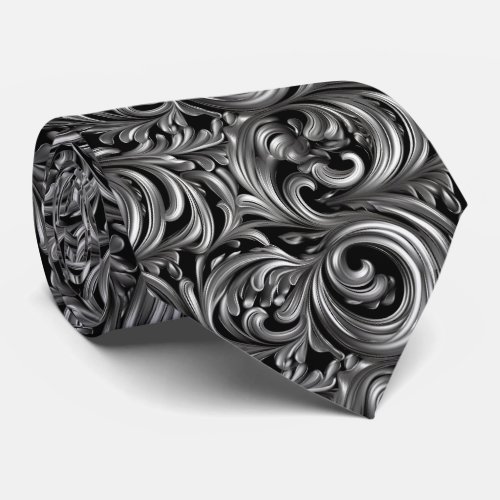 Liquid Elegance _ Metallic Black liquid pattern Neck Tie