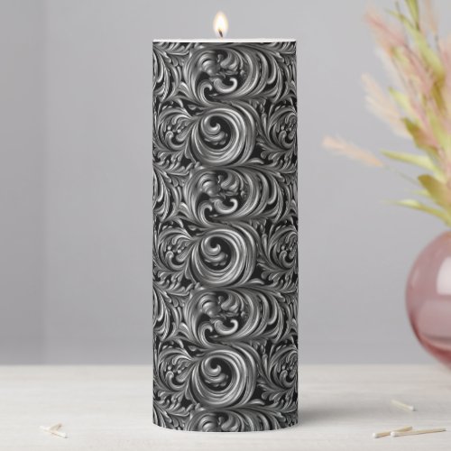 Liquid Elegance _ Metallic Black liquid pattern Pillar Candle