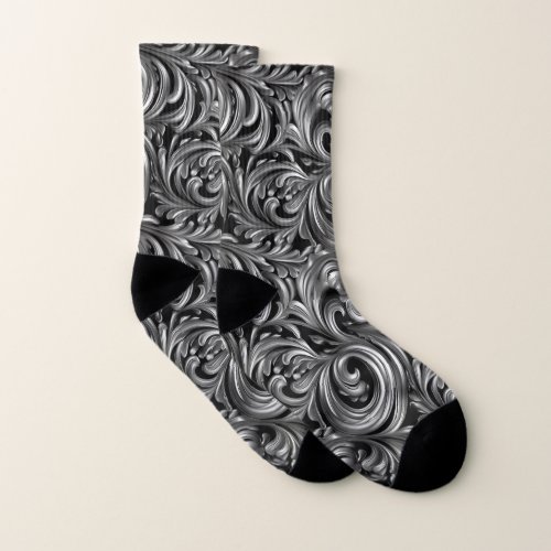 Liquid Elegance _ Metallic Black liquid pattern Socks