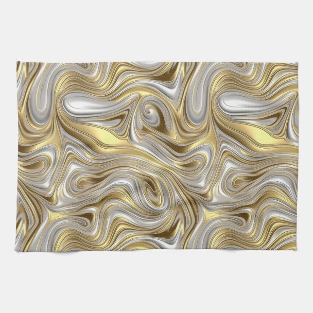 Liquid Elegance - Metallic liquid pattern Kitchen Towel (Horizontal)