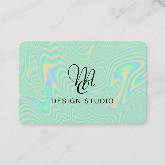 Liquid Faux Green Holographic Texture Business Card (Front)