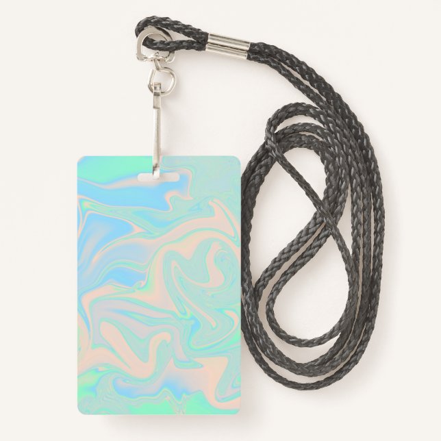 Liquid faux holographic iridescent texture badge (Front with Lanyard)