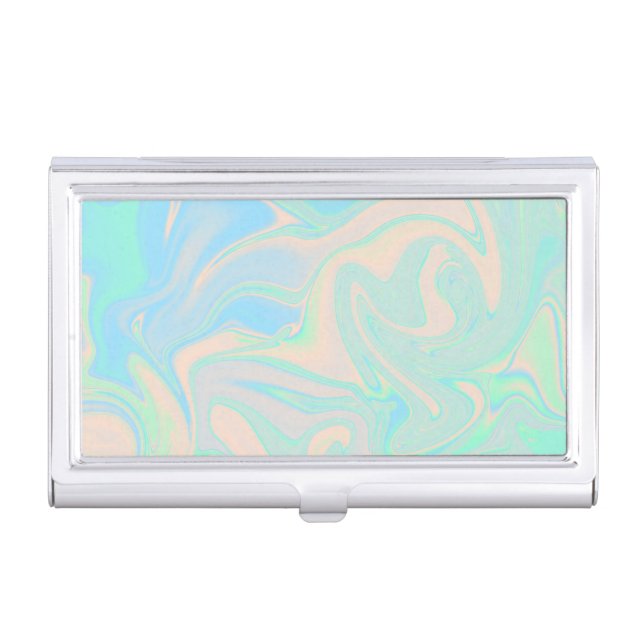 Liquid faux holographic iridescent texture business card case (Front)
