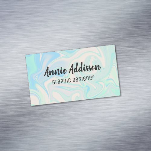 Liquid faux holographic iridescent texture business card magnet