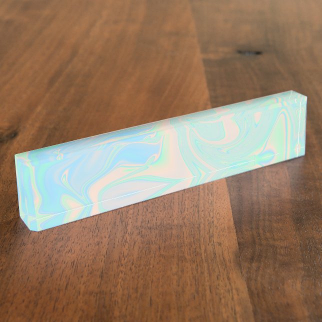 Liquid faux holographic iridescent texture desk name plate (Side)