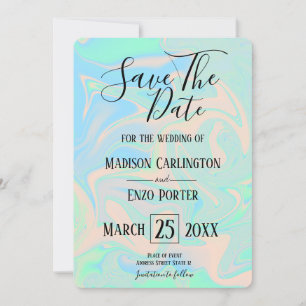 Liquid faux holographic iridescent texture invitation