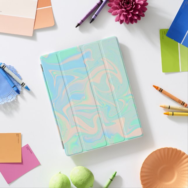 Liquid faux holographic iridescent texture iPad smart cover (In Situ)