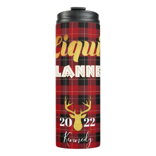 Liquid Flannel Red  Black Buffalo Plaid Gold Foil Thermal Tumbler