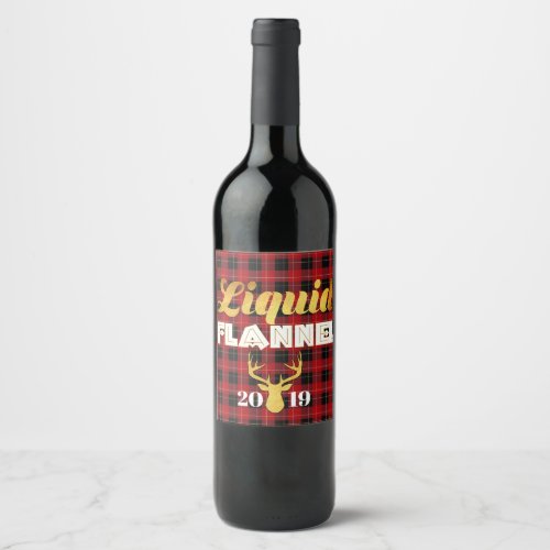 Liquid Flannel Red  Black Buffalo Plaid Gold Foil Wine Label