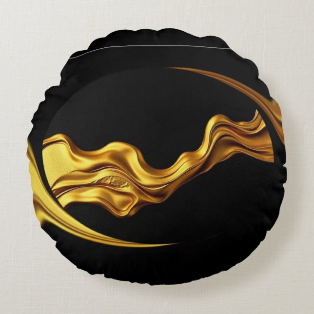 Liquid Gold Black Monochrome Christian Achempong Round Pillow (Front)