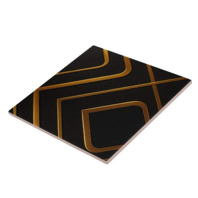 Liquid Gold Black Monochrome Geometric Kitchen Bac Ceramic Tile (Side)