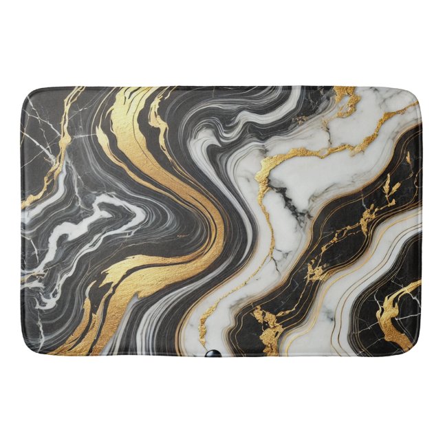 Liquid Gold Black White Marble Look Glam Wedding  Bath Mat (Front)