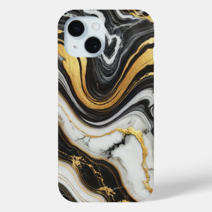Liquid Gold Black White Marble Look Glam Wedding  iPhone 15 Case