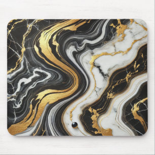 Liquid Gold Black White Marble Look Glam Wedding Mouse Pad