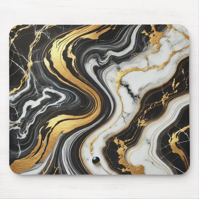 Liquid Gold Black White Marble Look Glam Wedding  Mouse Pad (Front)