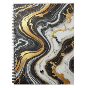Liquid Gold Black White Marble Look Glam Wedding Notebook