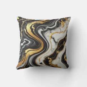 Liquid Gold Black White Marble Look Glam Wedding Throw Pillow