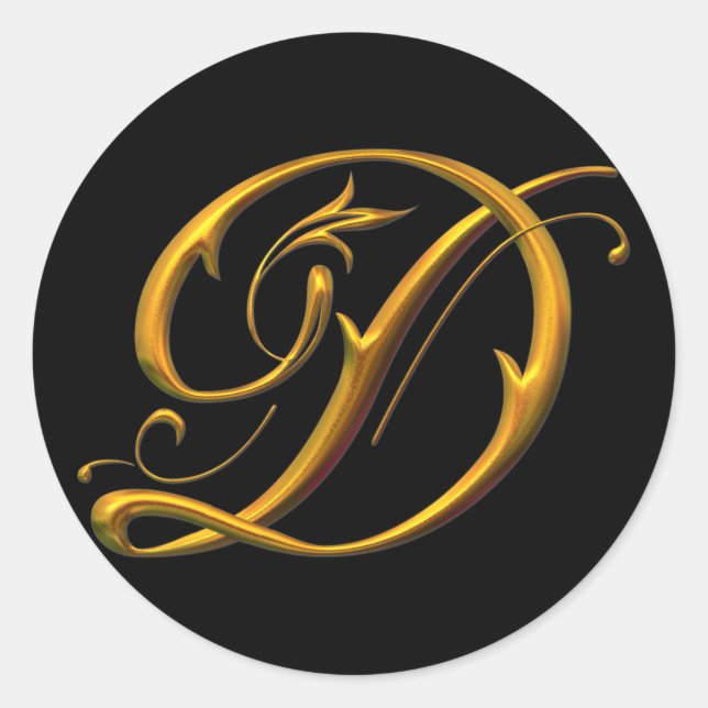 Liquid Gold D mongram Classic Round Sticker (Front)