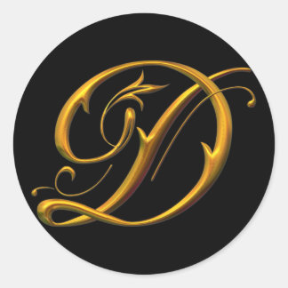 Liquid Gold D mongram Classic Round Sticker