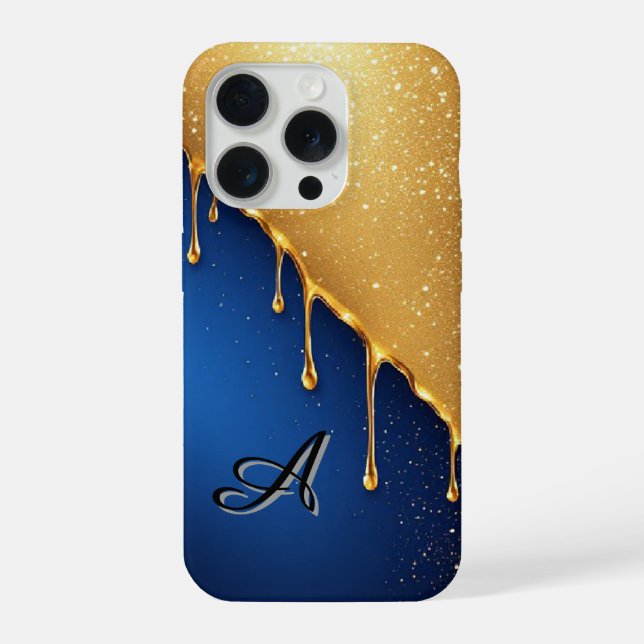 💛 Liquid Gold Drip Elegance Over Deep Ocean Blue iPhone Case (Back)