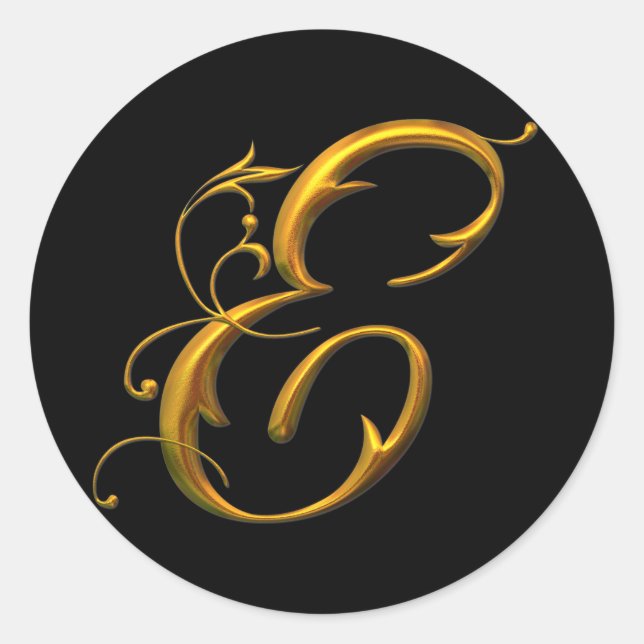 Liquid Gold E monogram Classic Round Sticker (Front)