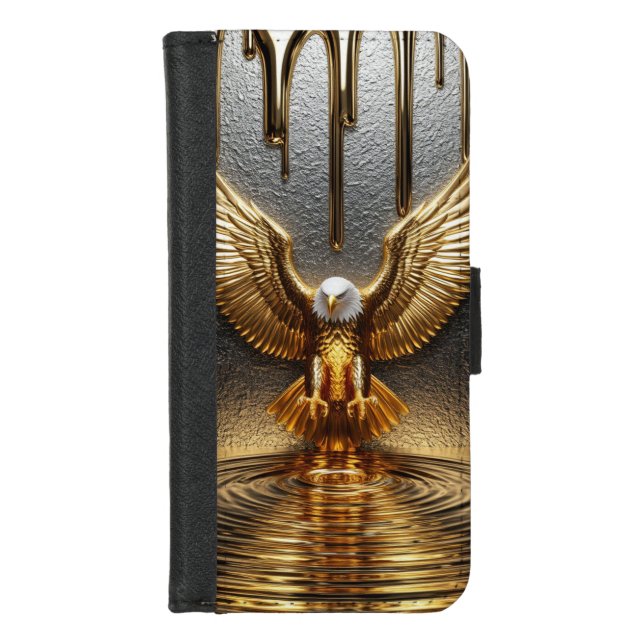 🦅 Liquid Gold Eagle Emblem – Dripping Metal Power iPhone Wallet Case (Front)