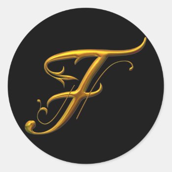Liquid Gold F Monogram Classic Round Sticker by SweetRascal at Zazzle