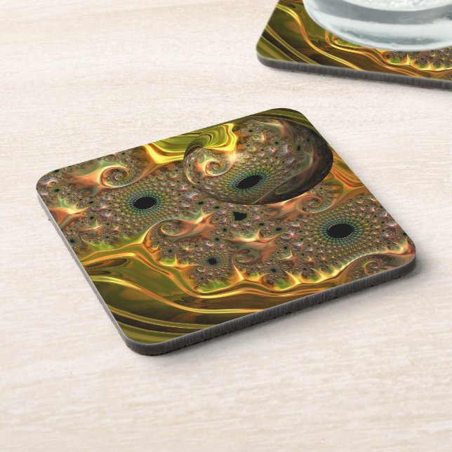 Liquid Gold Fractal Dream  Beverage Coaster (Left Side)
