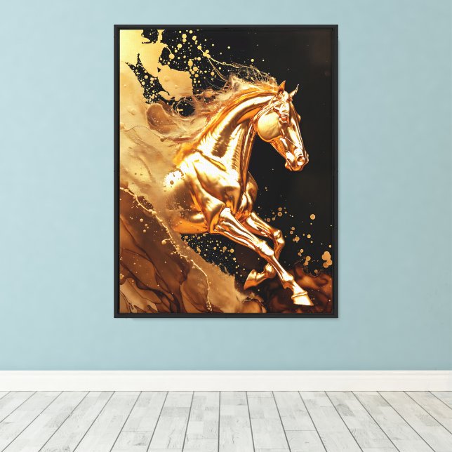 Liquid Gold Galloping Horse Canvas Print (Insitu(Wood Floor))