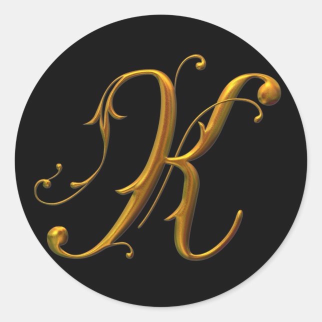 Liquid Gold K monogram Classic Round Sticker (Front)